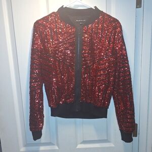 Starlette Red Sequin Zipper Jacket Small